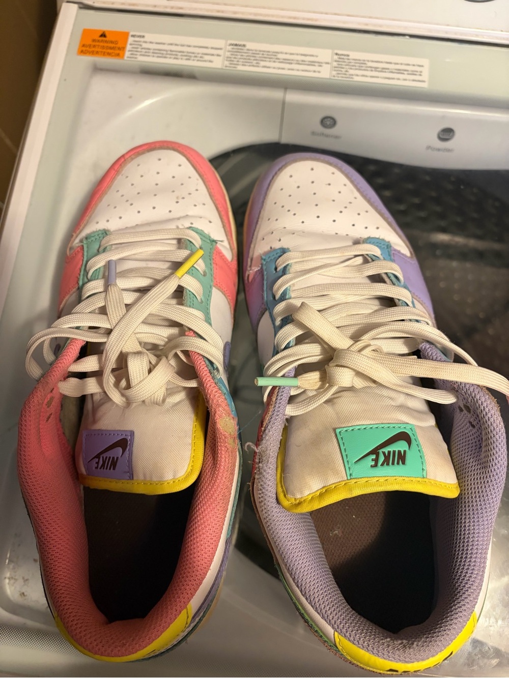 Nike Women White Low-Top Sneakers with Pastel Pink, Purple, Mint & Yellow Accent